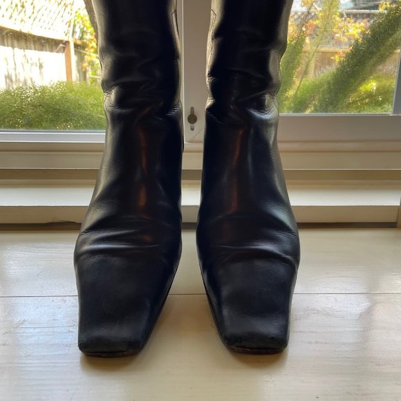 Women's Prada Black Short Boot Size 7 1 1/4 inch Heel - Picture 2 of 12